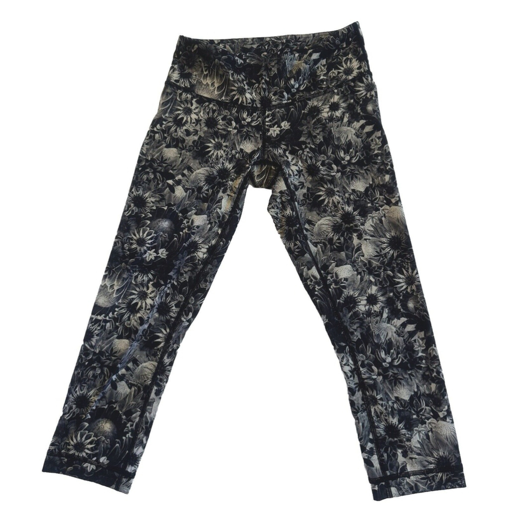 Lululemon Women's Size 4 Leggings Cropped Floral Capri Black Gray
